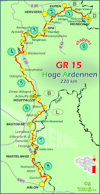 GR 15 kaart met etappes